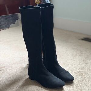 Delman Meg Tall Black Stretch Suede Riding Boots, Size 11